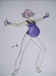 cyberiorr drawing female gym gym_leader holding_belly holding_pregnant_belly maylene_(pokemon) pink_hair pink_hair_female pokemon pokemon_dppt pregnancy pregnancy_cravings pregnant pregnant_belly pregnant_female