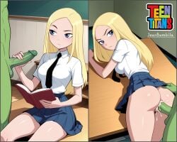 1boy 1girls ai_generated anal anal_penetration anal_sex ass beast_boy blonde_hair cartoon_network dc dc_comics dcau female handjob jeanbombila666 male masturbation penis teen_titans terra_(dc)