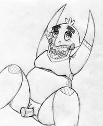 2015 animatronic anthro avian bird black_and_white blush chicken disembodied_penis duo female five_nights_at_freddy's inkyfrog lying machine male monochrome on_back penetration penis pussy robot sex simple_background slightly_chubby solo_focus straight traditional_media_(artwork) vaginal_penetration video_games white_background withered_chica