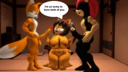 1girls 2boys 3d 3d_(artwork) armadillo cat female fox honey_the_cat interspecies jerking_off male mighty_the_armadillo miles_prower nude sega sonic_(series) sonic_the_hedgehog_(series) sonicthebitch tails_the_fox threesome