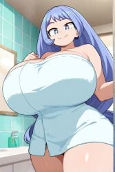 ai_generated anime bathroom female hadou_nejire huge_breasts my_hero_academia nejire_hado thick_thighs towel towel_only