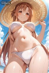 1girls ahq_hentai ai_female ai_generated asuna_(sao) beach big_breasts bikini blush breasts cute cute_face female medium_breasts patreon perfect_body sexy stable_diffusion sweat sword_art_online tagme