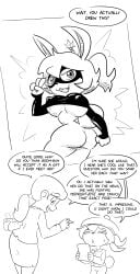 2girls ass boom-bun boom-bun_(comic) bottomless bottomless_female bunny bunny_ears bunny_girl butt clothed clothed_female drawing female female_focus female_only hat human human_female no_color photo ponytail pose posing rabbit rabbit_ears rabbit_girl reporter sketch skirt superhero superheroine thick_thighs underboob underbust xierra099