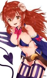 1girls 2d 2d_(artwork) 2d_artwork ahoge belly belly_button big_boobs big_breasts blue_collar bowtie breasts brown-eyed_female brown-haired_female brown_eyes brown_hair busty busty_female busty_girl collar collarbone demon_girl demon_horns demon_humanoid demon_tail digital digital_art digital_drawing digital_drawing_(artwork) digital_media digital_media_(artwork) drawing eltir female female_focus female_only garter_straps groin hair_between_eyes head_tilt high_resolution highres horn horns large_boobs large_breasts lean_figure leaning leaning_forward legs_closed legs_together legwear long_hair looking_at_viewer machikado_mazoku midriff narrow_waist navel open_mouth open_mouth_smile parted_lips pink_bowtie purple_legwear purple_stockings purple_thigh_highs purple_thighhighs simple_background slender_body slender_waist slim_female slim_waist smile smiley_face smiling smiling_at_viewer solo standing stockings thick_thighs thigh_highs thighhighs thighs thighs_together tilted_head tongue upper_body white_background white_horn white_horns yoshida_yuuko