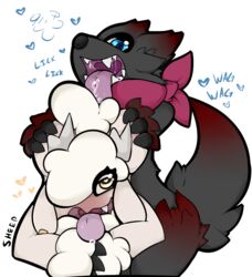 ambiguous_gender anthro canine caprine ear_piercing gail licking male male/ambiguous mammal piercing sheep sheep_(artist) tongue tongue_out wolf