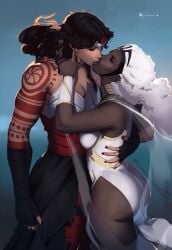 2girls absolute_dc absolute_wonder_woman dc dc_comics diana_of_themyscira diana_prince interracial kissing lesbian_kiss marvel marvel_comics ororo_munroe storm_(x-men) the_monsterwolf wonder_woman wonder_woman_(series) x-men yuri