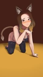 1girls 3d 3d_(artwork) all_fours another_chance blender blush blushing bra breasts cat_bra cat_costume cat_ears cat_outfit cleavage cleavage_cutout cnamoncherry female female_focus female_only flora_(another_chance) freckles freckles_on_face legwear light-skinned_female light_skin medium_breasts on_all_fours on_floor on_knees panties smile smiling stockings thong thong_panties underwear watermark