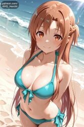 1girls ahq_hentai ai_female ai_generated asuna_(sao) beach big_breasts bikini blush breasts cute cute_face female medium_breasts patreon perfect_body sexy stable_diffusion sweat sword_art_online tagme