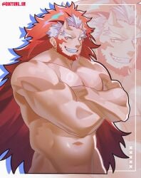 bara beard bottomless crossed_arms dooyong_9n facial_hair horns long_hair male male_only muscles muscular nude red_hair right_(yomi_no_tsugai) solo solo_male yomi_no_tsugai