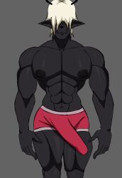 1boy 1male :3 abs anthro anthro_only anthrofied big_bulge black_body black_skin bulge deer hair_over_eyes hands-free large_penis long_bulge long_penis looking_at_viewer muscular muscular_anthro muscular_arms muscular_legs muscular_male muscular_thighs nipples oc pecs pectorals ribznsfw underwear white_hair
