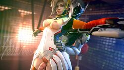 1boy 1girls 3d animated areolae breasts erection female genji male mercy nipples no_sound overwatch penis pussy rubbing source_filmmaker tastytextures thigh_sex video