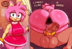 accessory after_anal amy_rose anthro anus balls biped bodily_fluids breasts butt clothed clothing cock_ring cowgirl_position dialogue dress eulipotyphlan eyelashes female gaping gaping_anus genitals hair hedgehog hi_res human_on_anthro jewelry madheaven male male/female mammal penis penis_accessory penis_jewelry pink_body pink_hair pupils sega smile sonic_the_hedgehog_(series) speech_bubble sweat sweaty_butt text