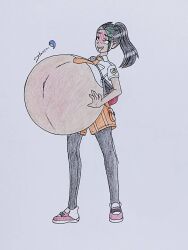 black_hair breasts cyberiorr enjoying_pregnancy female female_only hyper_pregnancy latina nemona_(pokemon) orange_eyes pokemon pokemon_sv pregnant pregnant_belly pregnant_female shirt_lift solo_female solo_focus wanting_sex