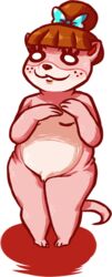 2015 alpha_channel animal_crossing anthro barely_visible_genitalia breasts female freckles hair_ribbon hairbow inkyfrog lottie_(animal_crossing) mammal mustelid nintendo nude otter ribbons simple_background slightly_chubby small_breasts smile solo standing subtle_pussy transparent_background video_games