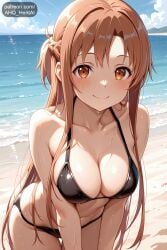 1girls ahq_hentai ai_female ai_generated asuna_(sao) beach big_breasts bikini blush breasts cute cute_face female medium_breasts patreon perfect_body sexy stable_diffusion sweat sword_art_online tagme