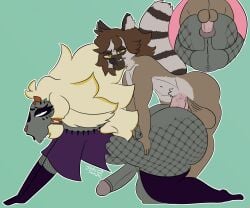 alternative_fashion anal anal_penetration anthro anus armwear backsack balls big_balls big_penis blonde_hair blue_eyes bodily_fluids bovid brown_body brown_fur brown_hair butt caprine clothing cum cum_in_ass cum_inside duo ear_piercing ear_ring eyeshadow fishnet_armwear fishnet_clothing fishnet_legwear fur genital_fluids genitals goat goth green_eyes grey_body grey_fur hair heart_eyes heart_symbol hi_res huge_balls huge_penis hyper hyper_balls hyper_genitalia hyper_penis jadetanuki lagomorph legwear lemur leporid lipstick long_ears looking_pleasured makeup male male/male mammal nintendo penetration penis piercing primate puffy_anus rabbit rauru_(tears_of_the_kingdom) ring_piercing stockings strepsirrhine tears_of_the_kingdom the_legend_of_zelda thigh_highs yellow_sclera zonai