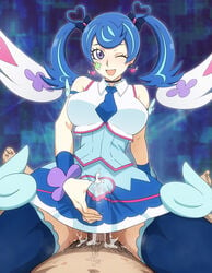 ;d blue_angel blue_eyes blue_hair blue_necktie blush bow clothed_female_nude_male clover cowgirl_position cum cum_through_clothes earrings ejaculation_under_clothes female four-leaf_clover grinding hairbow handjob heart heart_earrings jewelry long_hair looking_at_viewer magical_girl male_pubic_hair mushiro_(nijie728995) necktie nude one_eye_closed open_mouth penis pov pubic_hair shirt shounen_jump skirt sleeveless sleeveless_shirt smile solo_focus straddling twintails wings yu-gi-oh! yuu-gi-ou_vrains zaizen_aoi