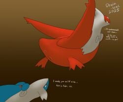 2025 anus blue_body brother_(lore) brother_and_sister_(lore) brown_eyes drain_scat duo english_text female feral generation_3_pokemon genitals hi_res latias latios legendary_pokemon looking_at_another looking_at_partner looking_back looking_back_at_another looking_back_at_partner lying male male/female midair multicolored_body nintendo pokemon pokemon_(species) presenting presenting_anus presenting_vulva red_body red_wings sibling_(lore) simple_background sister_(lore) text two_tone_body vulva white_body wings
