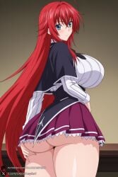 1female 1girl 1girls 2026 ahoge ai_generated artist_name ass bangs big_ass big_breasts black_capelet blue_eyes blush breasts capelet closed_mouth curvy female female_only hair_between_eyes hi_res high_quality high_resolution high_school_dxd highres huge_ahoge huge_ass huge_breasts large_breasts light-skinned_female long_hair long_sleeves looking_at_viewer looking_back patreon patreon_username purple_skirt red_hair rias_gremory school_uniform skirt solo thick_thighs thighs unjobdespiert very_long_hair watermark