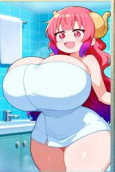ai_generated anime bathroom female huge_breasts ilulu_(dragon_maid) miss_kobayashi's_dragon_maid thick_thighs towel towel_only