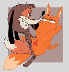 2010 2015 absurd_res animal_genitalia animal_penis anthro bob-jiggles canid canine canine_genitalia canine_penis clothing commander_clark duo fox foxie_(commander_clark) fur genitals hi_res male male/male mammal onesie orange_body orange_fur penis sex washington_(zipzip) zip_zip zipper