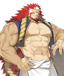 bara beard facial_hair gomtang horns long_hair male male_only muscles muscular red_hair right_(yomi_no_tsugai) solo solo_male yomi_no_tsugai