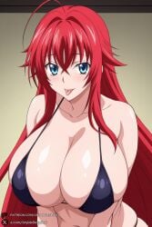 1female 1girl 1girls 2026 :p ahoge ai_generated artist_name bangs bare_shoulders big_ass big_breasts bikini black_bikini blue_eyes blush breasts cleavage collarbone crossed_bangs curvy female female_only hair_between_eyes hi_res high_quality high_resolution high_school_dxd highres huge_ahoge huge_ass huge_breasts long_hair looking_at_viewer navel patreon patreon_username red_hair rias_gremory shiny skindentation smile solo swimsuit tongue tongue_out unjobdespiert very_long_hair watermark