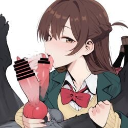 2d balls bangs big_penis blush_lines bow bowtie brown_eyes brown_hair canine canine_on_human canine_penis censored clothing cock_slap cock_worship cthulhuchan domestic_dog eyeliner fellatio female_on_feral feral feral_on_female feral_on_human first_person_view giver_pov human_female human_on_feral interspecies kanojo_okarishimasu knot licking licking_penis looking_at_viewer mizuhara_chizuru motion_blur motion_lines oral pale-skinned_female pale_skin pov pov_eye_contact pov_male rent_a_girlfriend suit_jacket sweater sweater_vest tongue tongue_out zoophilia