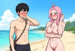 1boy 1boy1girl 1girls abs ai_generated arm_under_breasts bag beach big_breasts black_eyes black_hair blush blushing bodybuilder bodybuilder_female breasts clothed clothed/nude clothed_male clothed_male_nude_female completely_naked completely_naked_female completely_nude completely_nude_female couple embarrassed embarrassed_female embarrassed_male embarrassed_nude_female etra-chan_saw! female footprint hourglass_figure hourglass_figured_female kuroki_(etra-chan_saw!) male male/female muscles muscular muscular_female muscular_male naked naked_female nipples nude nude_edit nude_female nude_filter part_of_a_set perfect_body pink_eyes pink_hair pubic_hair pussy sand shoulder_bag smile smiling smiling_at_partner sweat sweatdrop swimming_trunks swimsuit swimwear vagina water youtube yuri_(etra-chan_saw!)