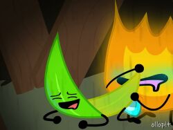 animated battle_for_dream_island bfdi firey_(bfdi) inanimate_object jacknjellify leafy_(bfdi) object_shows ollopit272 outdoors raining sound tagme video voice_acted