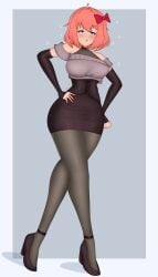 1female 1females 1girl 1girls ass ass_bigger_than_torso ass_focus belt big_ass big_breasts blue_eyes blue_jeans breasts coral_pink_hair doki_doki_literature_club female female_focus female_only fully_clothed fully_clothed_female girl girl_focus girl_only hips hips_wider iang_art jeans large_ass pantyhose red_bow sayori_(doki_doki_literature_club) shirt thick_ass thick_thighs thighs thighs_bigger_than_torso wide_ass wide_hips wide_thighs