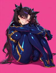 1girl 1girls ai_generated ass balecxi bangs biting_own_lip black_hair black_ribbon blue_bodysuit blush bodysuit breasts cameltoe clothing cosplay curvaceous curvaceous_female curvaceous_figure curvy curvy_figure earrings fate/grand_order fate_(series) female female_focus full_body gloves gold_trim grin hair_ornament hair_ribbon half-closed_eyes hoop_earrings hugging_own_legs impossible_clothes inviting inviting_to_sex ishtar_(fate) ishtar_(fate/grand_order) jewelry large_breasts latex long_hair looking_at_viewer medium_breasts parted_bangs parted_lips pilot_suit pink_background plugsuit presenting presenting_ass presenting_breasts presenting_hindquarters presenting_pussy presenting_self red_eyes ribbon seductive seductive_look seductive_smile shiny_clothes simple_background sitting skin_tight smile solo teeth thighs two-tone_bodysuit two_side_up very_long_hair voluptuous voluptuous_female