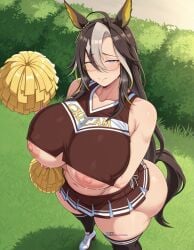 1girls ai_generated angel_yukkis ass big_ass big_breasts big_tits breasts censored cheerleader cheerleader_uniform curvy curvy_female curvy_figure day dream_journey_(umamusume) fat_ass nipples oppai park pussy pussy_juice sexy_female sexy_pose skirt sleeveless_shirt sweat thong tits umamusume uncensored voluptuous_female wet wet_pussy white_thong