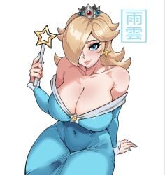 1girls aqua_dress bare_shoulders big_breasts blonde_hair blue_dress blue_eyes breasts cleavage collarbone covered_navel crown curvy dress earrings hair_over_one_eye holding_wand jewelry lips long_hair looking_at_viewer mario_(series) nail_polish off-shoulder_dress off_shoulder pink_lips princess_rosalina rosalina sitting smile solo star_(symbol) star_earrings star_print super_mario_galaxy tagme thick_thighs wand white_background wide_hips
