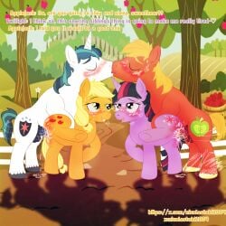 applejack_(mlp) big_macintosh_(mlp) bisexual bodily_fluids brother_(lore) brother_and_sister_(lore) cum cum_in_vagina cum_inside english_text equid equine female friendship_is_magic genital_fluids genitals group hasbro hi_res horse incest_(lore) kissing male male/female mammal my_little_pony penetration penis pony shining_armor_(mlp) sibling_(lore) sister_(lore) text tobias2004 twilight_sparkle_(mlp) url vaginal vaginal_penetration