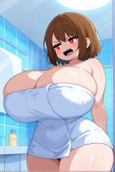ai_generated bathroom chara chara_(undertale) female huge_breasts thick_thighs towel towel_only undertale