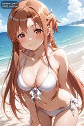 1girls ahq_hentai ai_female ai_generated asuna_(sao) beach big_breasts bikini blush breasts cute cute_face female medium_breasts patreon perfect_body sexy stable_diffusion sweat sword_art_online tagme