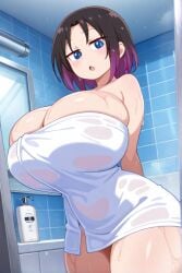 ai_generated anime bathroom elma_(dragon_maid) female huge_breasts miss_kobayashi's_dragon_maid thick_thighs towel towel_only