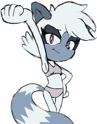 arm_up armpits bare_legs bra grey_fur grey_hair idw_publishing legs lemur panties petite purple_eyes sega smile sonic_(series) sonic_the_hedgehog_(idw) striped_tail tail tangle_the_lemur teenage teenage_girl teenager tomboy underwear velocity_(artist) white_bra white_panties