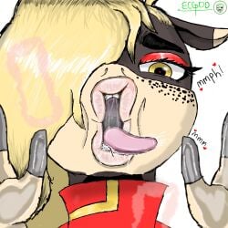 anthro blonde_hair buchukisu lips lipstick_mark saliva saliva_trail tang_(diives) tongue_out