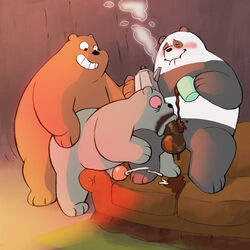 anal anal_sex bear beverage blazingcheecks blazingcheeks cartoon_network coffee fellatio grizzly_(character) grizzly_bear group group_sex ice_bear male mammal oral panda panda_(character) penetration penis polar_bear sex sofa testicles threesome we_bare_bears yaoi