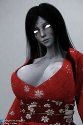 1girls 3d ai ai_generated black_hair bluesky_username breasts cleavage female female_focus female_only grey_background grey_body grey_lips grey_skin hisako_(killer_instinct) killer_instinct kimono long_hair microsoft no_pupils perry_cracker rareware red_kimono scars twitter_link twitter_username watermark white_eyes wounds xbox_game_studios