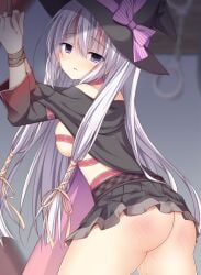 1other arched_back arms_up ass ayachi_nene belt belt_bra black_cape black_skirt blurry blurry_background blush bound bound_wrists bow breasts cape commentary_request commission cowboy_shot drooling embarrassed empty_eyes expressionless eyes_visible_through_hair female from_side frown hair_between_eyes hair_ribbon half-closed_eyes hat hat_bow head_tilt indoors korokoro_cat large_breasts long_hair long_sleeves looking_at_viewer miniskirt mouth_drool no_panties nose_blush parted_lips peeing pink_bow pixiv_commission pleated_skirt purple_eyes red_belt restrained ribbon sanoba_witch sideboob skirt slap_mark solo_focus spanked standing straight_hair tears variant_set very_long_hair wavy_mouth white_hair wide_sleeves witch witch_hat yellow_ribbon