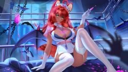 aliciaxlife breasts dark-skinned_female dark_skin draining female green_eyes looking_at_viewer mouse mouse_ears mouse_girl nurse queen rat rat_girl rat_tail red_hair solo solo_female succubus syringe virtual_youtuber vtuber youtuber