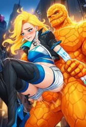 ai_generated ben_grimm blonde_hair consensual fantastic_four human_torch human_torch_(marvel_rivals) johnny_storm luna_snow_(cosplay) marvel marvel_comics marvel_rivals rule_63 taken_from_behind the_thing_(marvel)