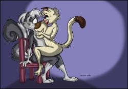 2019 anthro areola bedroom_eyes big_areola big_breasts blue_eyes breasts brown_areola brown_body brown_fur brown_nipples chair digital_media_(artwork) domestic_cat duo dutch_(artist) felid feline felis female fur furniture grey_body grey_fur hand_on_breast huge_breasts lips male male/female mammal mephitid motorboating multicolored_body multicolored_fur narrowed_eyes nipples nude red_lips scotty_kat seductive siamese simone_(dutch) sitting skunk smile striped_skunk tan_body tan_fur two_tone_body two_tone_fur