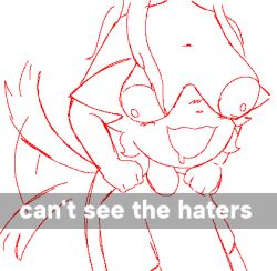 anthro areola big_areola big_breasts blush bodily_fluids breasts breasts_on_face can't_see_the_haters canid canine canis domestic_cat domestic_dog drooling duo felid feline felis female hair hands_on_shoulders long_hair low_res male male/female mammal meme nipples nude saliva salty_(ssdh) simple_background ssdh tail tail_motion tailwag white_background
