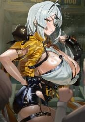 1girls artist_request big_breasts busty clothed curvaceous curves curvy curvy_body curvy_female feipin_zhanshi female female_only hoyoverse huge_breasts large_breasts massive_breasts mihoyo mostly_clothed swear sweating sweaty tagme_(artist) thick thick_thighs white_hair yellow_eyes yixuan_(zenless_zone_zero) zenless_zone_zero