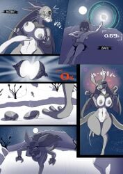 absurd_res banditofbandwidth_(artist) big_breasts breasts comic female heart_symbol hi_res human lovander male mammal monochrome pal_(species) pal_sphere palworld pocketpair text tongue