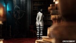 3d_animation animated crisisbeat goth_girl naked_female turned_around wednesday_(netflix) wednesday_addams